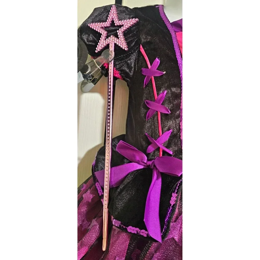 Sparkle Light-Up Witch Costume Girls 4-6 Hat Wand Pretty Pink Purple Sparkly